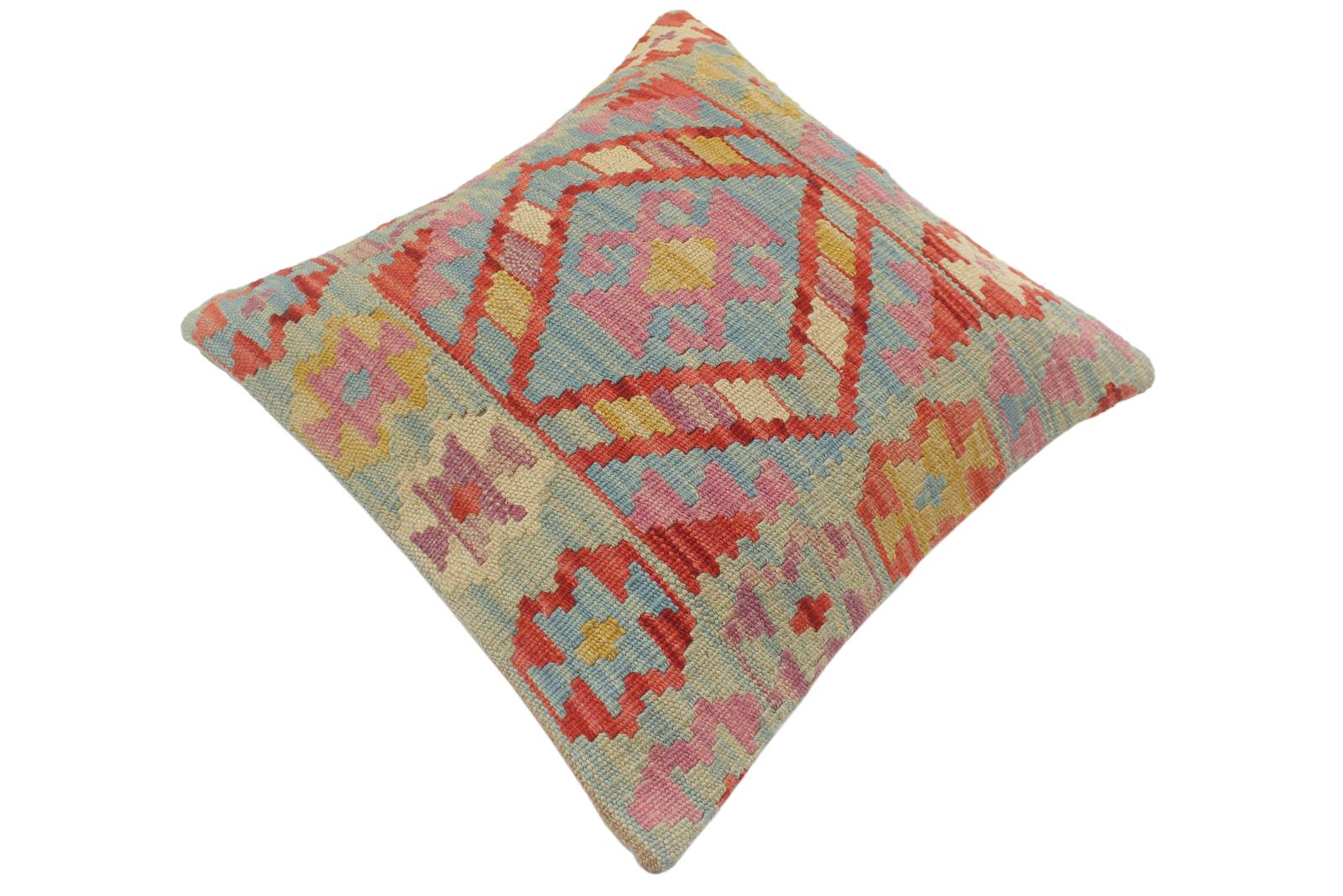 handmade Tribal Turkish Antique Red Blue Hand-Woven SQUARE 100% WOOL pillow