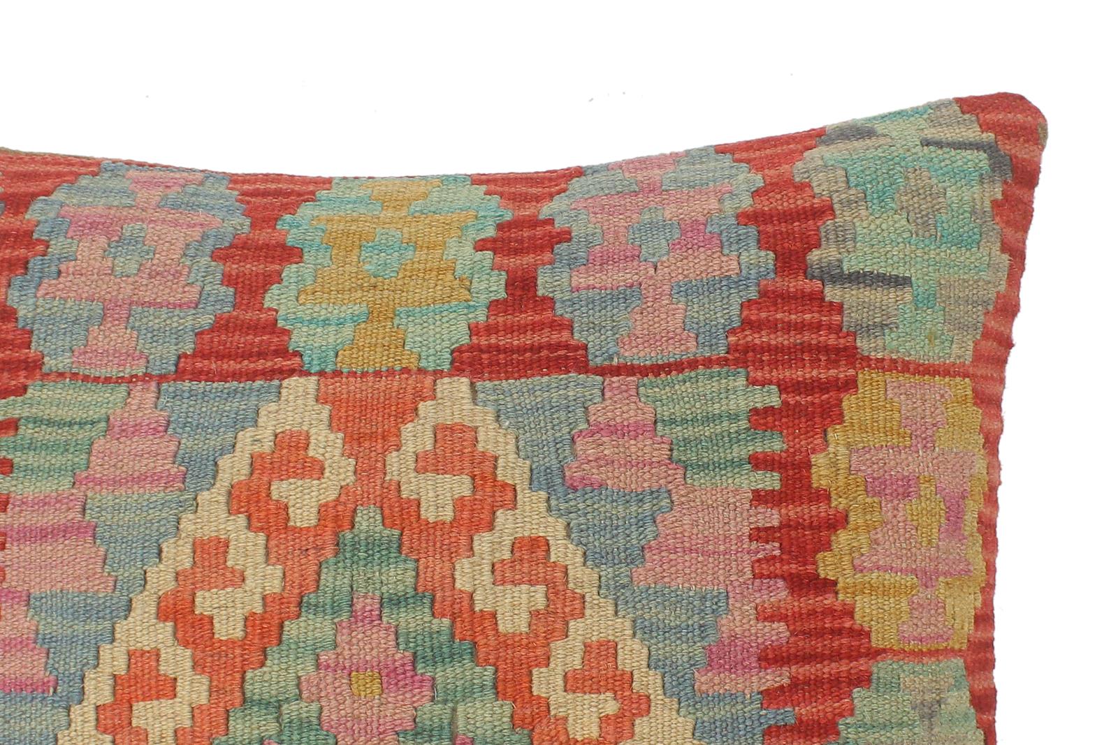 handmade Tribal Turkish Antique Blue Red Hand-Woven SQUARE 100% WOOL pillow