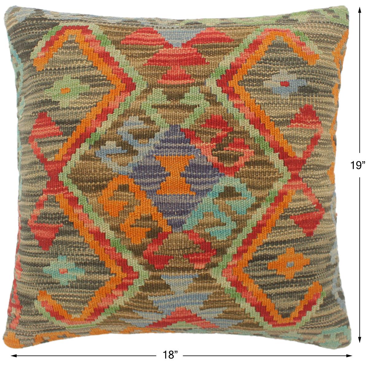 handmade Tribal Turkish Antique Charcoal Red Hand-Woven SQUARE 100% WOOL pillow