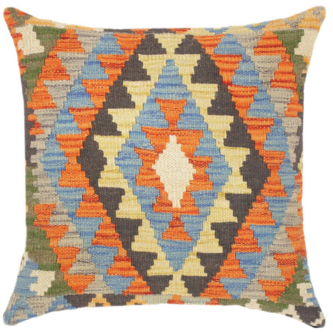 handmade Traditional Pillow Rust Blue Hand-Woven SQUARE 100% WOOL kilim throw pillow