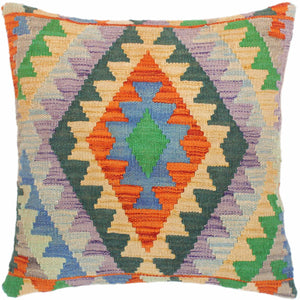 18x18 hand woven kilim throw pillow in rust, blue and gold - Rustic Turkish Georgett