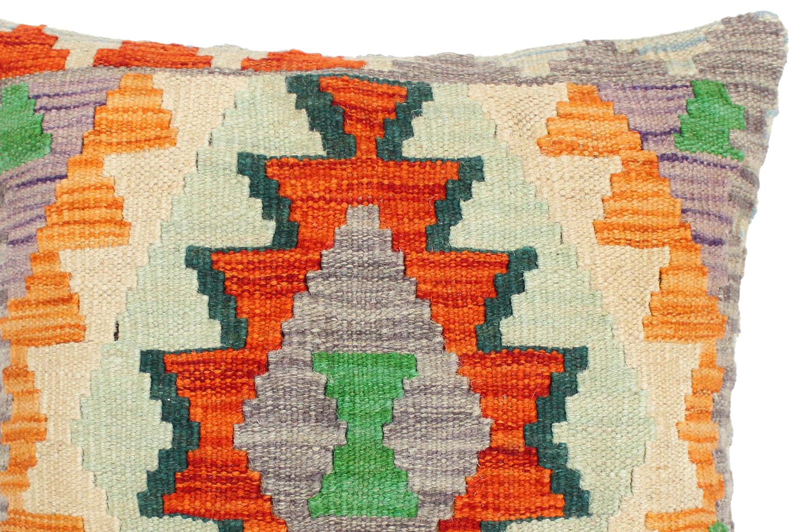 handmade Traditional Pillow Rust Blue Hand-Woven SQUARE 100% WOOL kilim throw pillow