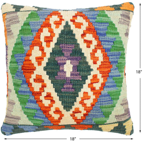 handmade Traditional Pillow Rust Blue Hand-Woven SQUARE 100% WOOL kilim throw pillow