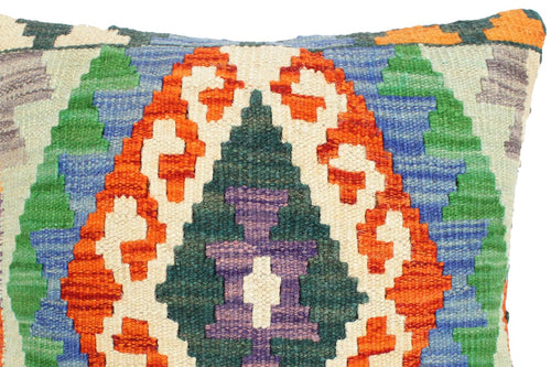 handmade Traditional Pillow Rust Blue Hand-Woven SQUARE 100% WOOL kilim throw pillow