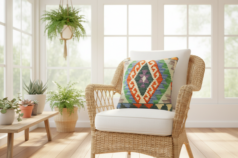 Boho Chic Turkish Siu Hand Woven Kilim Throw Pillow