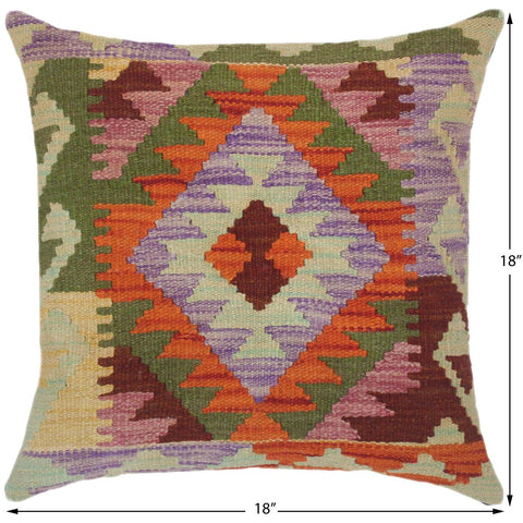 handmade Traditional Pillow Rust Blue Hand-Woven SQUARE 100% WOOL kilim throw pillow