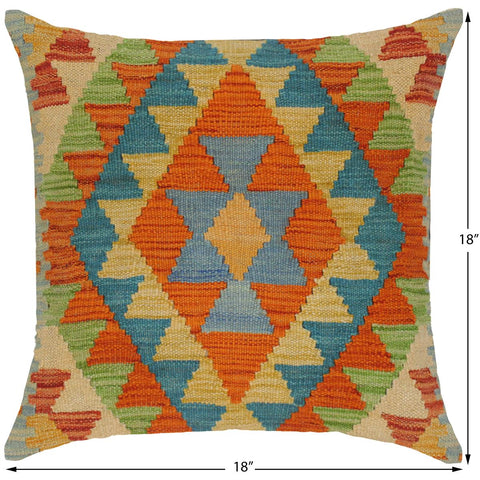 handmade Traditional Pillow Rust Blue Hand-Woven SQUARE 100% WOOL kilim throw pillow