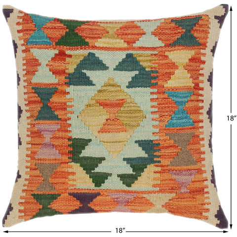 handmade Traditional Pillow Rust Blue Hand-Woven SQUARE 100% WOOL kilim throw pillow