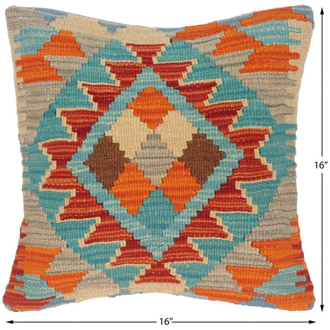 handmade Traditional Pillow Blue Rust Hand-Woven SQUARE 100% WOOL kilim throw pillow