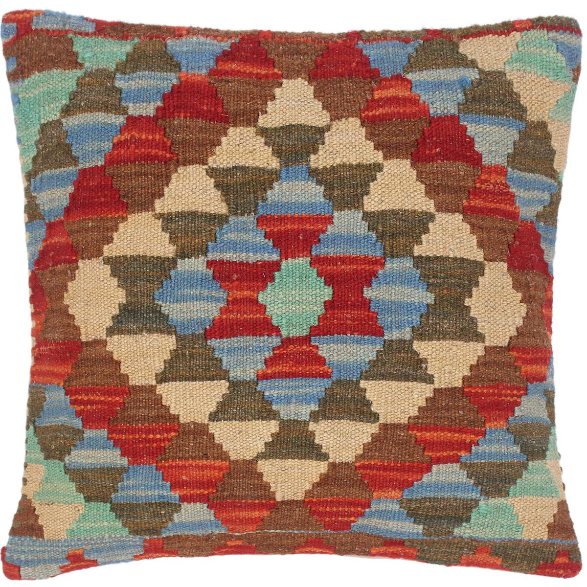 15x16 hand woven kilim throw pillow in rust, blue and beige - Rustic Turkish Gertude