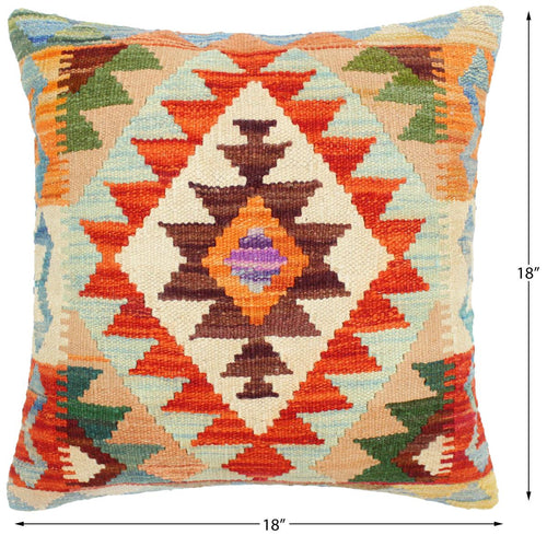 handmade Traditional Pillow Rust Blue Hand-Woven SQUARE 100% WOOL kilim throw pillow