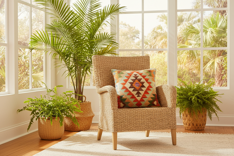 Boho Chic Turkish Alica Hand Woven Kilim Throw Pillow