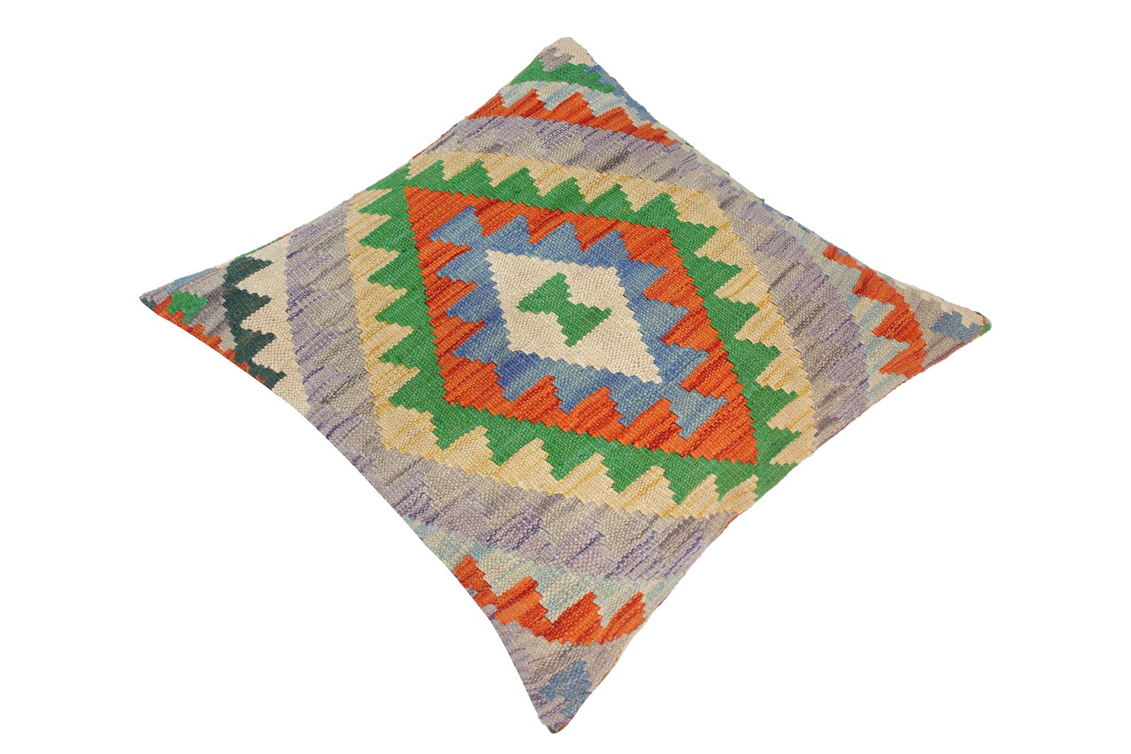 handmade Traditional Pillow Blue Rust Hand-Woven SQUARE 100% WOOL kilim throw pillow