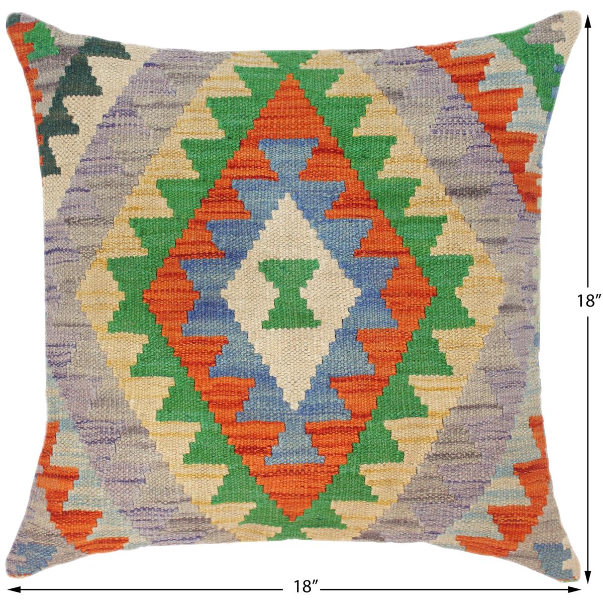 handmade Traditional Pillow Blue Rust Hand-Woven SQUARE 100% WOOL kilim throw pillow