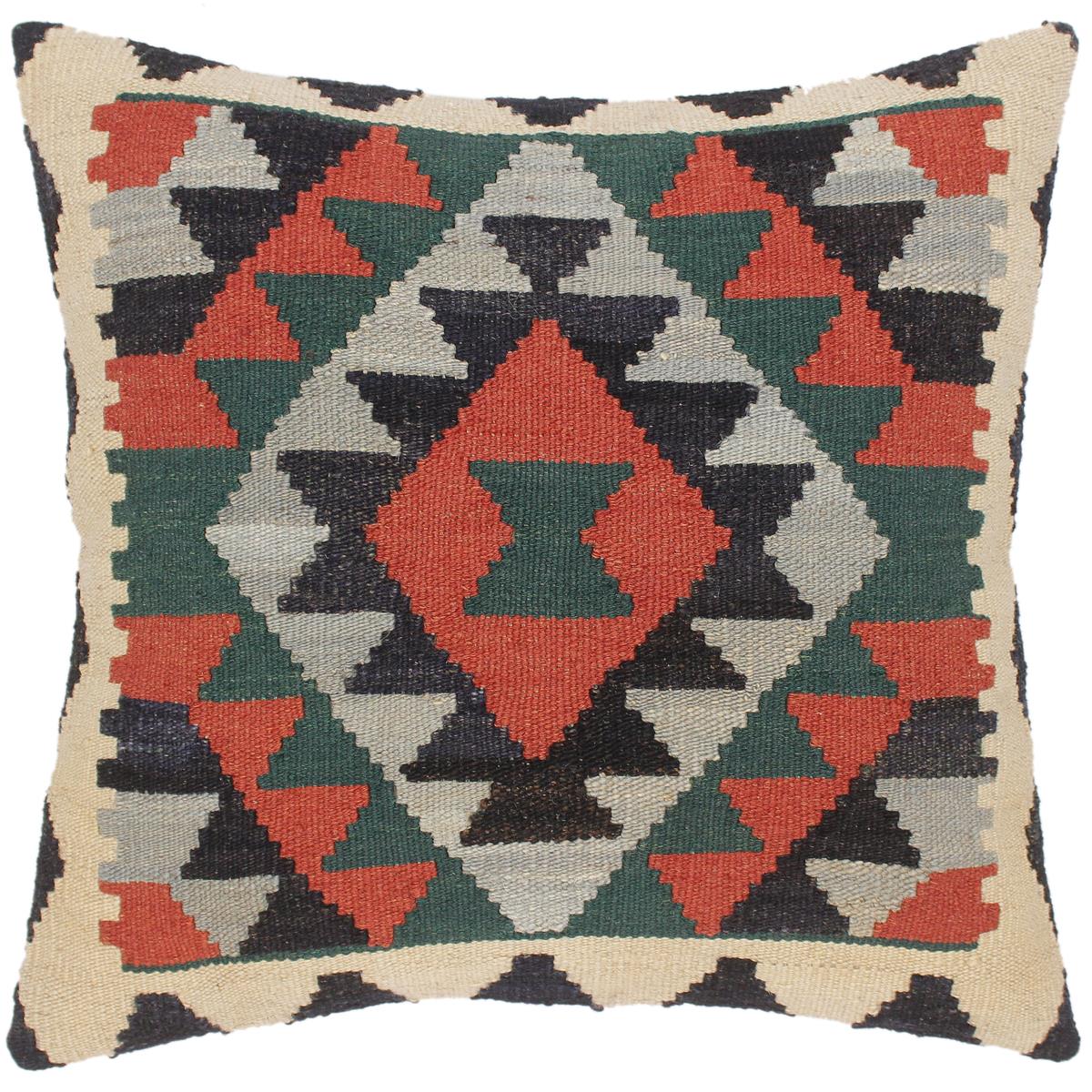 20x20 hand woven kilim throw pillow in rust, blue and gray - Shabby Chic Turkish Chance