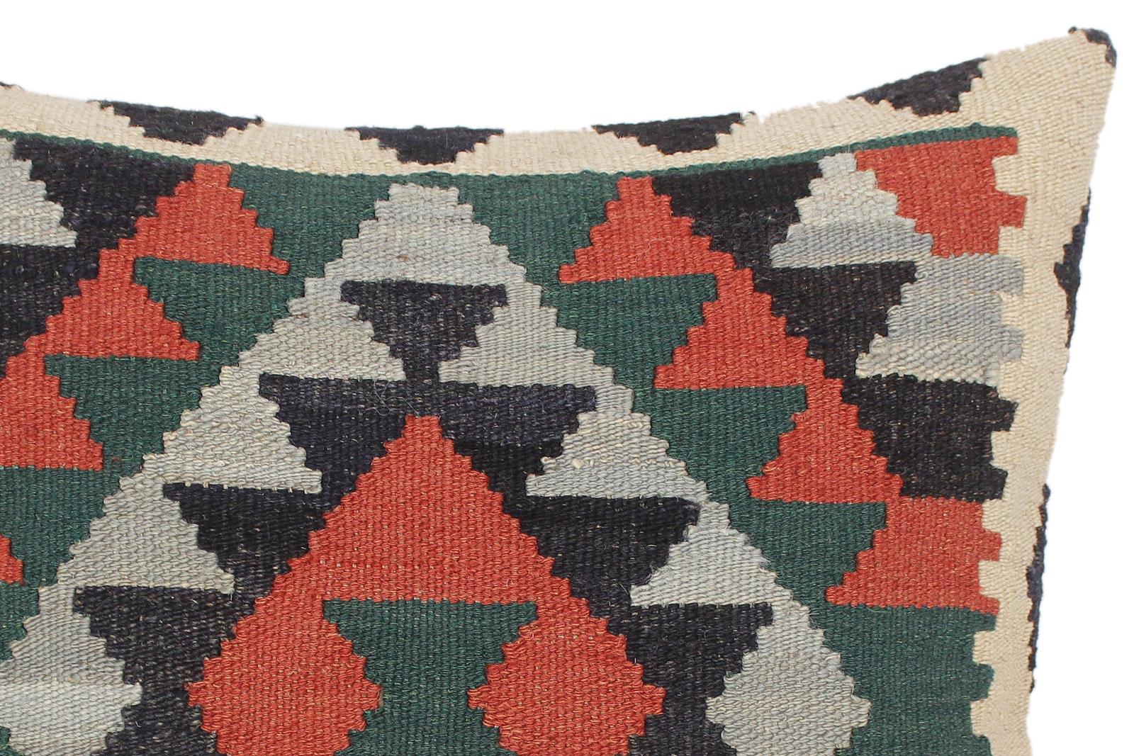 handmade Traditional Pillow Rust Blue Hand-Woven SQUARE 100% WOOL kilim throw pillow