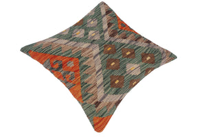 handmade Traditional Pillow Green Rust Hand-Woven SQUARE 100% WOOL kilim throw pillow