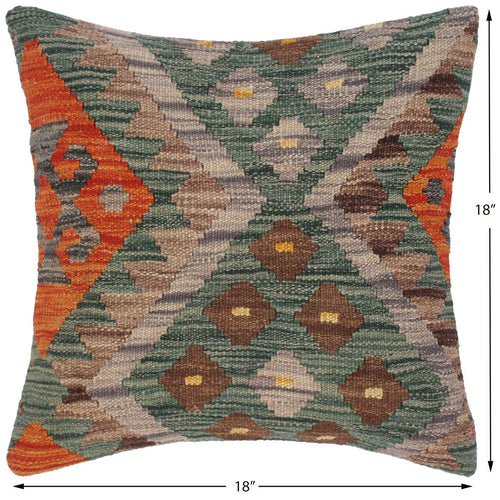 handmade Traditional Pillow Green Rust Hand-Woven SQUARE 100% WOOL kilim throw pillow