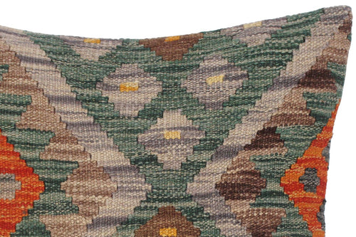 handmade Traditional Pillow Green Rust Hand-Woven SQUARE 100% WOOL kilim throw pillow
