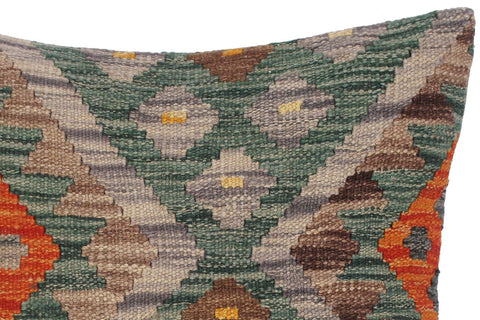 handmade Traditional Pillow Green Rust Hand-Woven SQUARE 100% WOOL kilim throw pillow