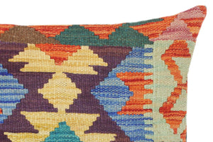 handmade Traditional Pillow Rust Blue Hand-Woven SQUARE 100% WOOL kilim throw pillow