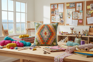Rustic Turkish Chrystal Hand Woven Kilim Throw Pillow