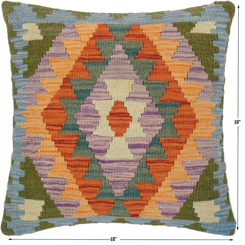 handmade Traditional Pillow Rust Blue Hand-Woven SQUARE 100% WOOL kilim throw pillow