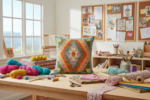 Rustic Turkish Chrystal Hand Woven Kilim Throw Pillow