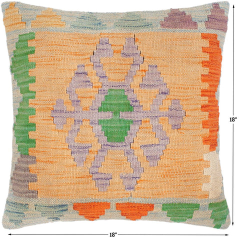 handmade Traditional Pillow Orange Blue Hand-Woven SQUARE 100% WOOL kilim throw pillow