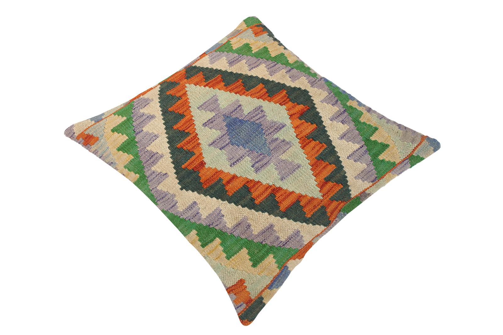 handmade Traditional Pillow Blue Rust Hand-Woven SQUARE 100% WOOL kilim throw pillow