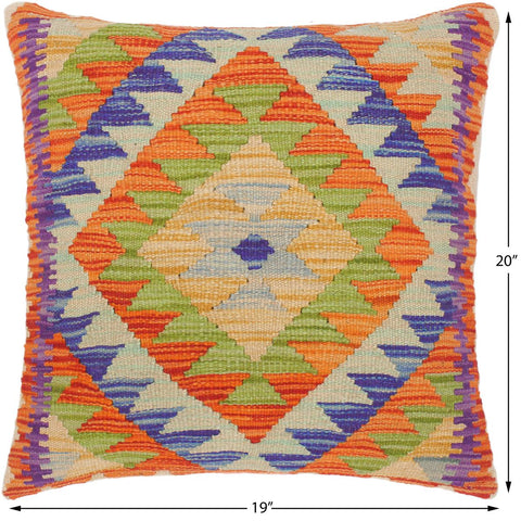 handmade Traditional Pillow Rust Blue Hand-Woven SQUARE 100% WOOL kilim throw pillow