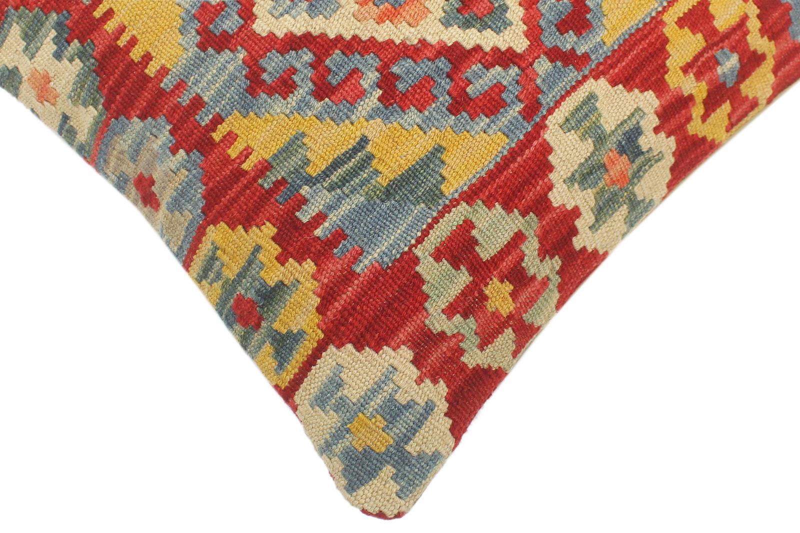 handmade Tribal Turkish Antique Red Blue Hand-Woven SQUARE 100% WOOL pillow