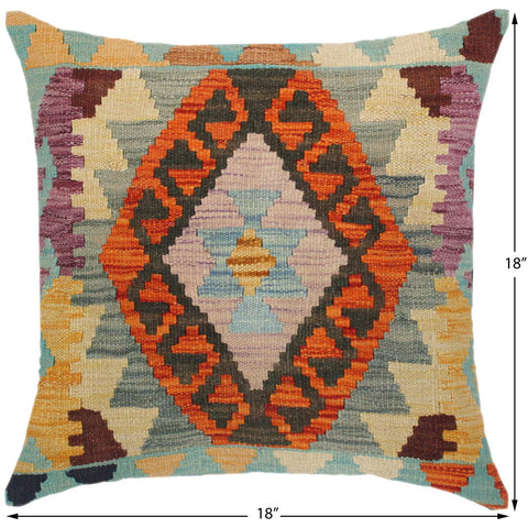 handmade Traditional Pillow Rust Blue Hand-Woven SQUARE 100% WOOL kilim throw pillow