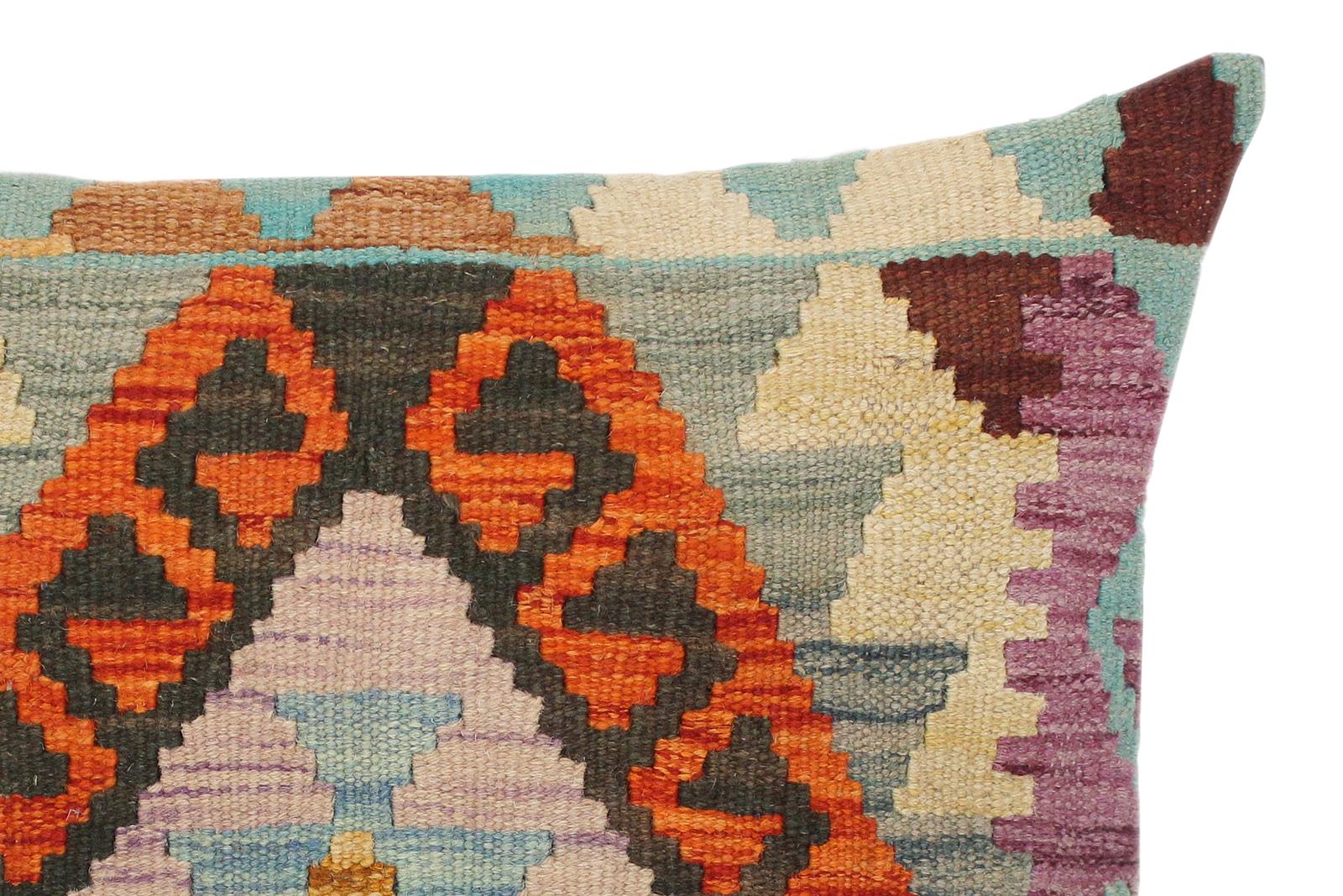 handmade Traditional Pillow Rust Blue Hand-Woven SQUARE 100% WOOL kilim throw pillow