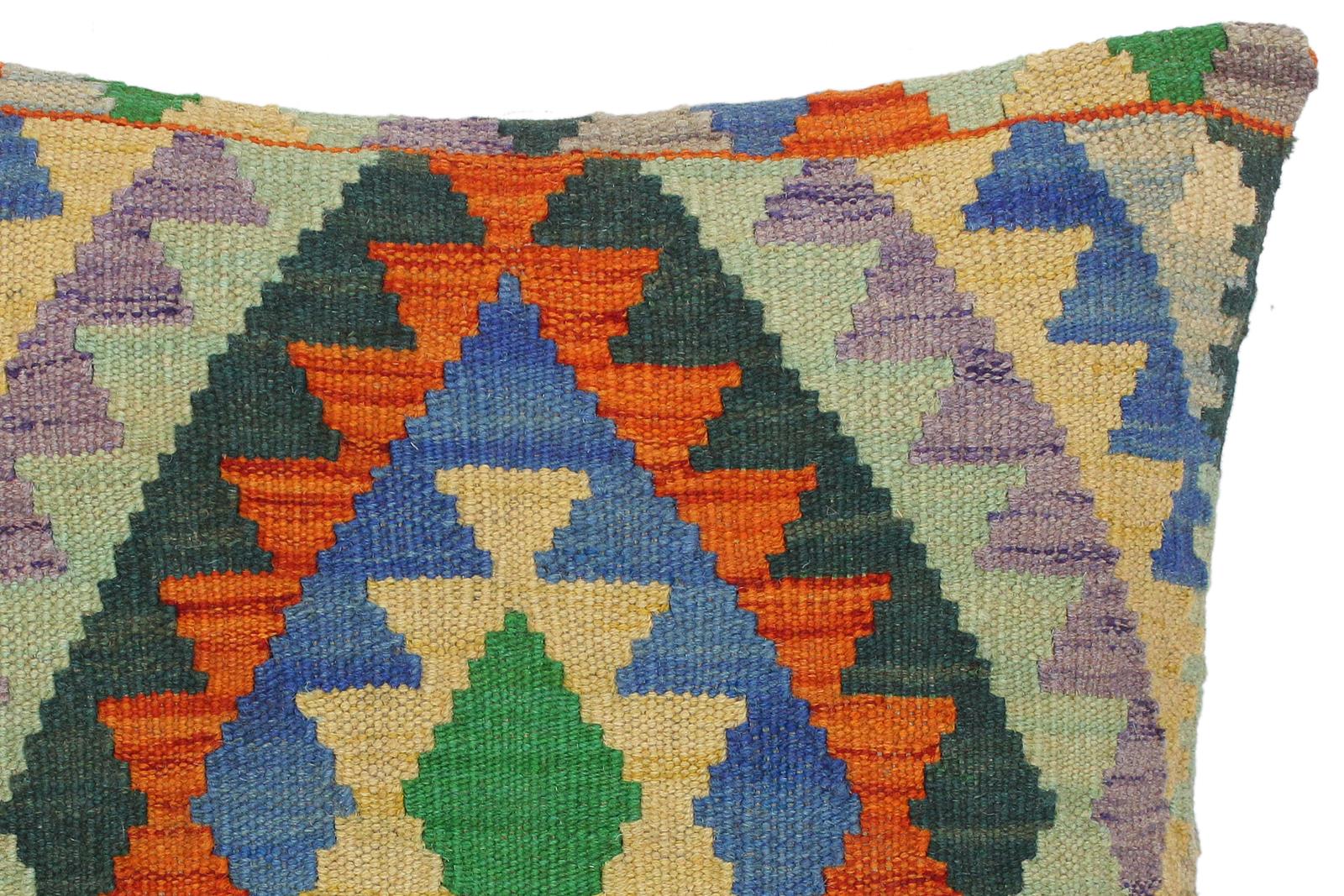 handmade Traditional Pillow Rust Blue Hand-Woven SQUARE 100% WOOL kilim throw pillow