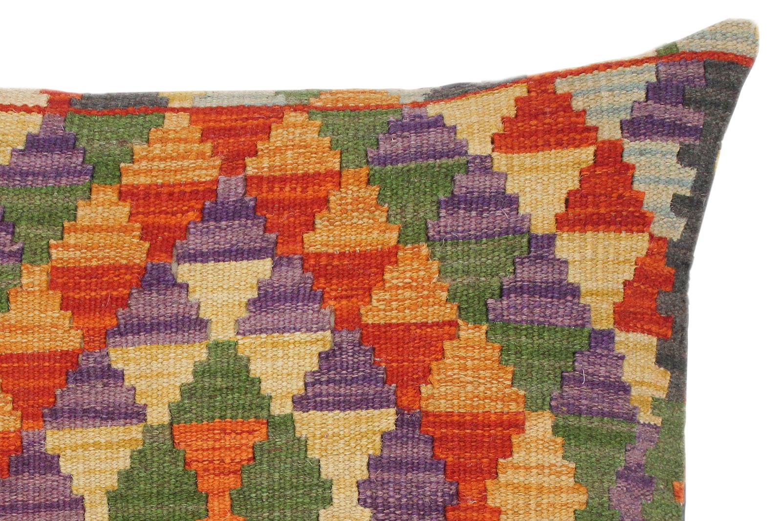 handmade Traditional Pillow Rust Gold Hand-Woven SQUARE 100% WOOL kilim throw pillow