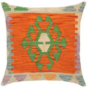 18x18 hand woven kilim throw pillow in rust, blue and green - Tribal Turkish Columbus