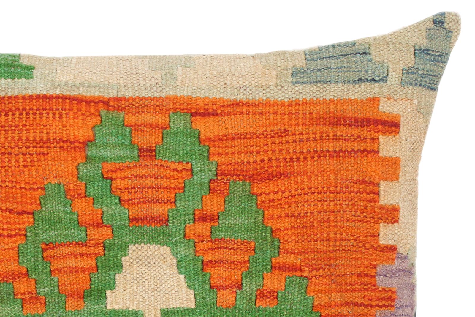 handmade Traditional Pillow Rust Blue Hand-Woven SQUARE 100% WOOL kilim throw pillow