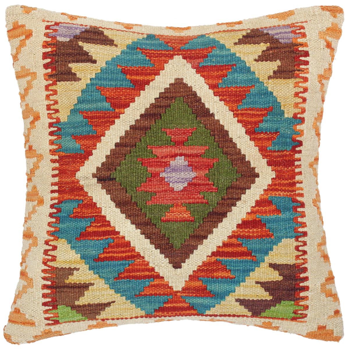 handmade Traditional Pillow Rust Teal Hand-Woven SQUARE 100% WOOL kilim throw pillow