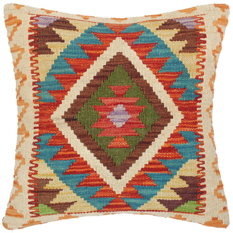 handmade Traditional Pillow Rust Teal Hand-Woven SQUARE 100% WOOL kilim throw pillow