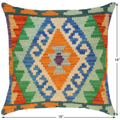handmade Traditional Pillow Blue Rust Hand-Woven SQUARE 100% WOOL kilim throw pillow