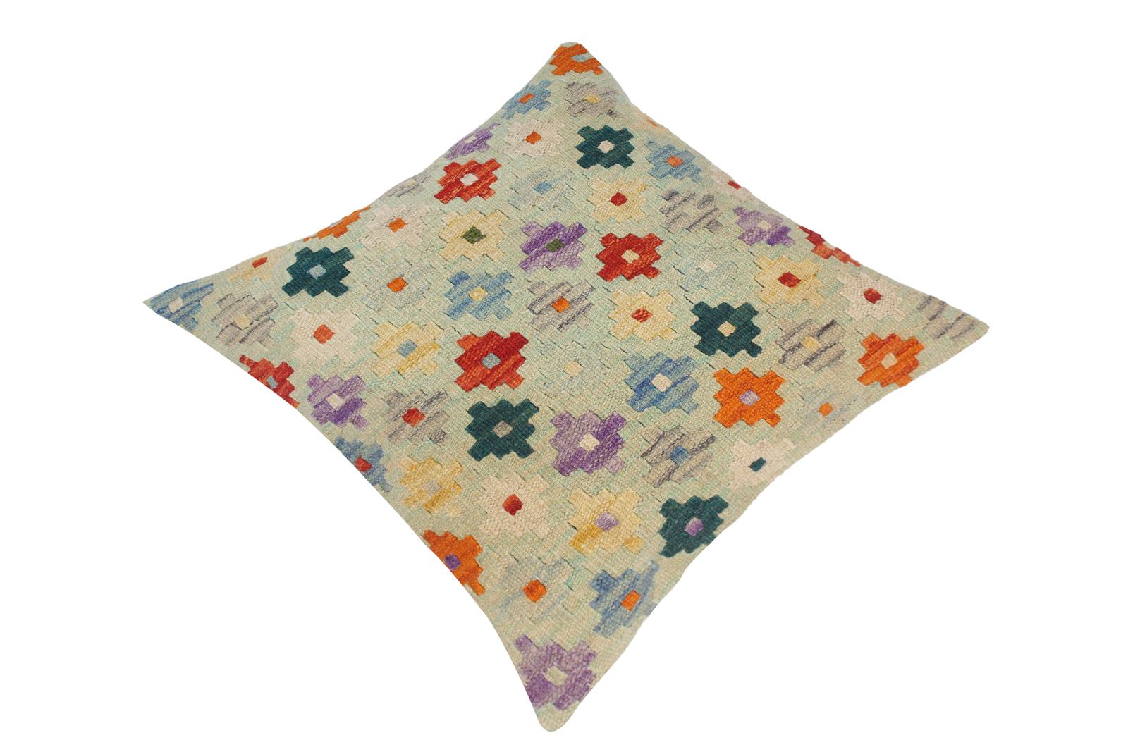 handmade Traditional Pillow Blue Rust Hand-Woven SQUARE 100% WOOL kilim throw pillow
