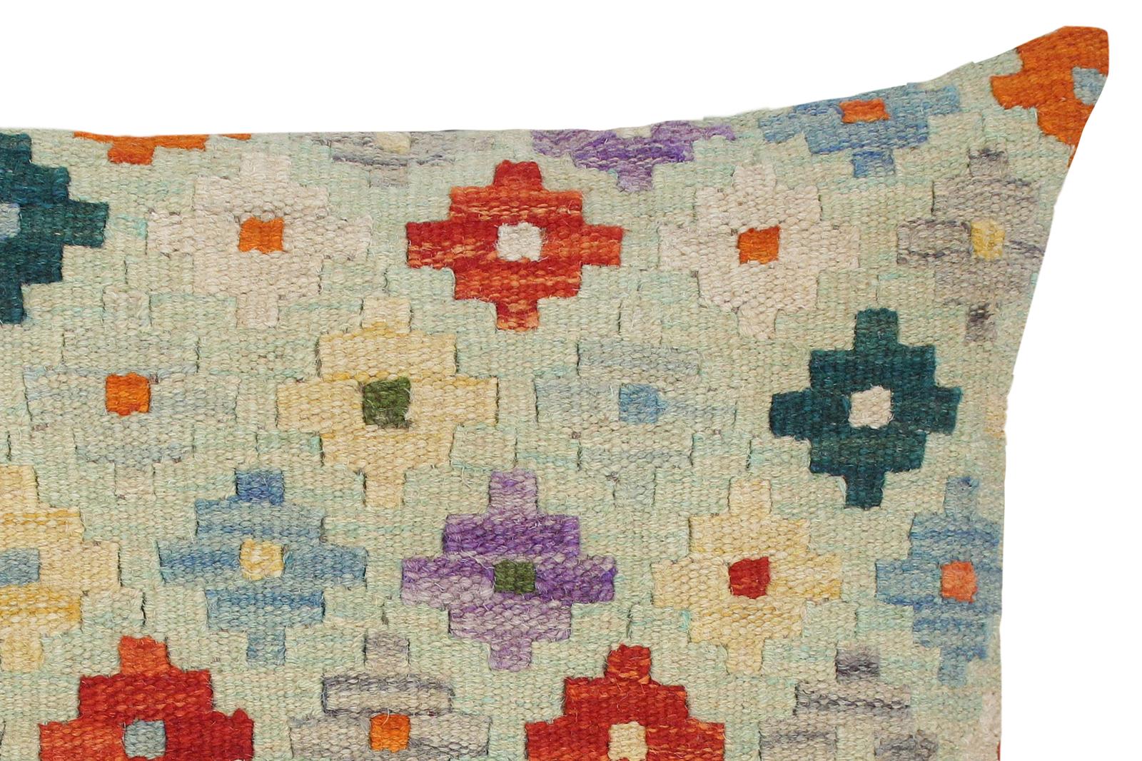 handmade Traditional Pillow Blue Rust Hand-Woven SQUARE 100% WOOL kilim throw pillow