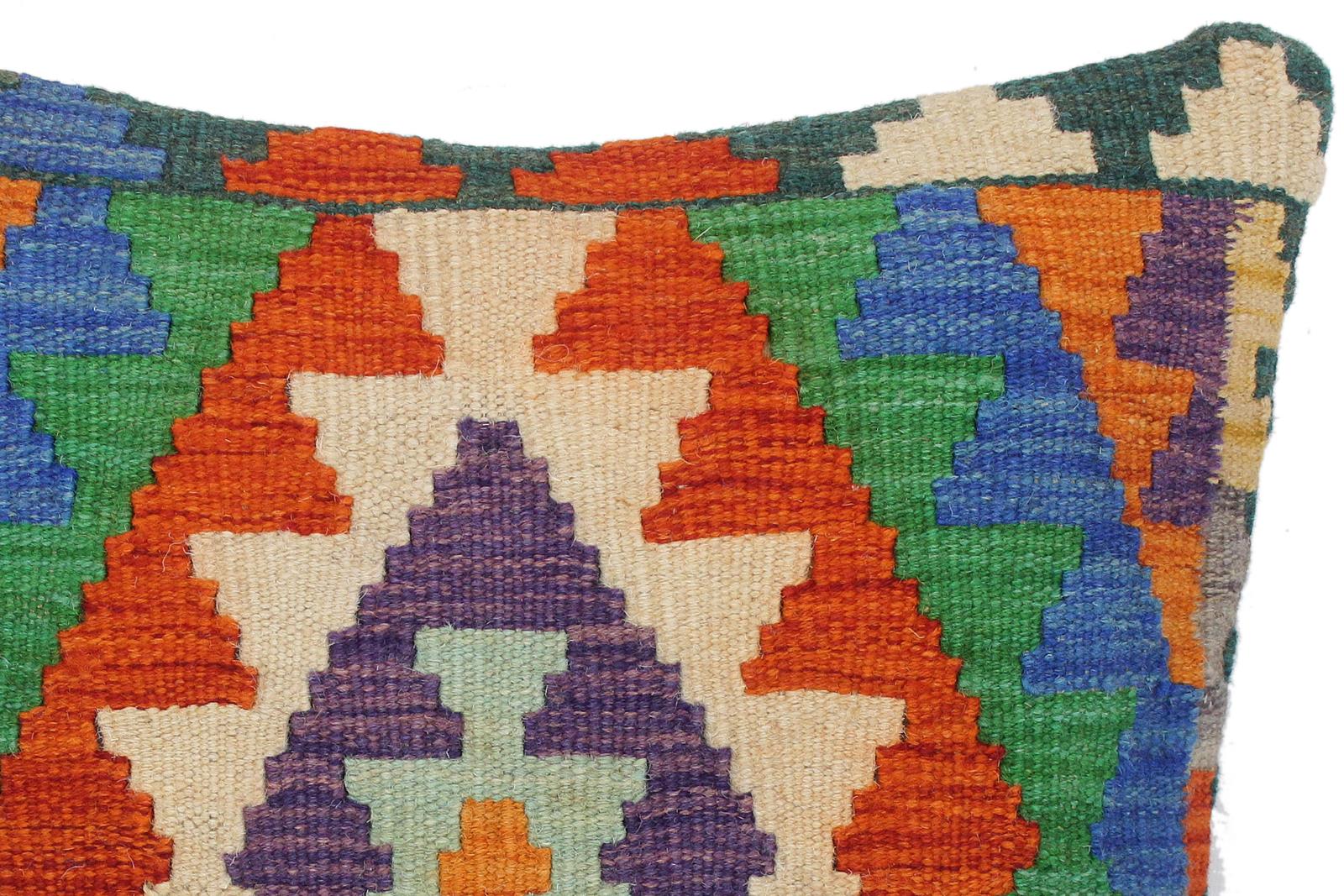 handmade Traditional Pillow Rust Blue Hand-Woven SQUARE 100% WOOL kilim throw pillow