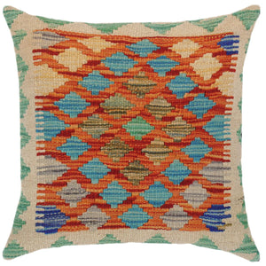 18x19 hand woven kilim throw pillow in rust, beige and blue - Shabby Chic Turkish Eryn