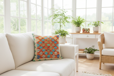 Shabby Chic Turkish Eryn Hand Woven Kilim Throw Pillow
