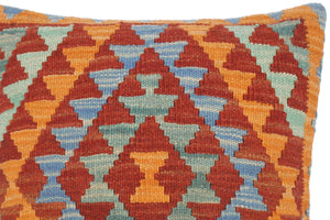 handmade Traditional Pillow Orange Brown Hand-Woven SQUARE 100% WOOL kilim throw pillow