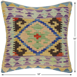 handmade Traditional Pillow Gold Blue Hand-Woven SQUARE 100% WOOL kilim throw pillow
