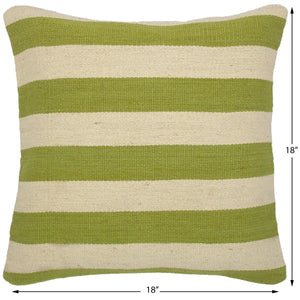 handmade Modern Pillow Beige Green Hand-Woven SQUARE 100% WOOL kilim throw pillow