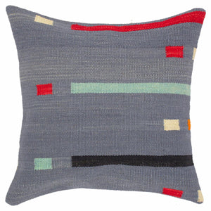 18x19 hand woven kilim throw pillow in blue, red and beige - Bohemian Turkish Cherri